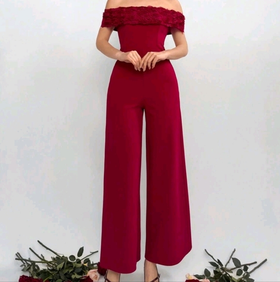 Women 3D Floral Decor Off Shoulder Minimalist Jumpsuit Casual For Daily Wear